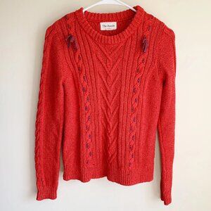 The Reeds J Crew Red Chunky Cable Knit Tassel Pullover Sweater Size Small